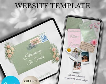 Sage Green Save the Date Website Template | Blush Floral (Canva Editable Digital Download)