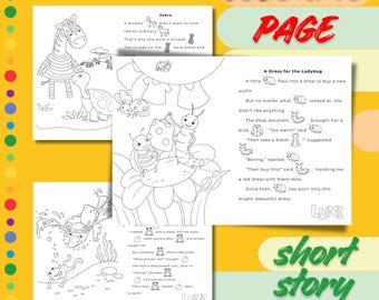Dibujos para colorear de cuentos cortos para niños: Mariquita, cebra y pato (Actividad descargable en PDF para niños de 4 a 7 años)