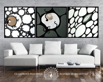 Large art modern wall. ALIVE trio with Swarovski®. Large art work. Extra large art. Large artwork. Large art abstract. Large art painting.