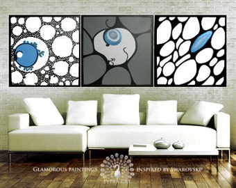 Contemporary art with SWAROVSKI®. Large contemporary artwork. Contemporary triptych. ALIVE modern art trio. Contemporary wall art Lydia Gee