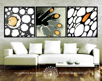 Original abstract art with Swarovski®. Original abstract painting. Original canvas art. Original artwork triptych golden black Lydia Gee