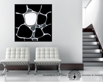 Abstract painting, black and white painting with Swarovski® "ALIVE no.8"