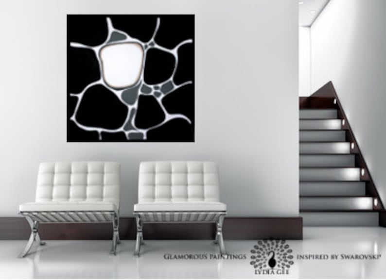 Abstract Painting Black And White Painting With Swarovski Alive No 8