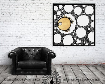 Golden white canvas art Swarovski® crystals. Canvas painting. Large canvas art. Golden and white canvas art. Golden black Swarovski wall art