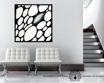 Black and white abstract art with Swarovski®. Home decor "ALIVE no.3". Black & white art. Large contemporary art. Modern art Lydia Gee