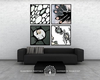 Extra large wall art with Swarovski®. Large abstract art. Large abstract painting. Grey art. Original grey paintings. Black and white decor