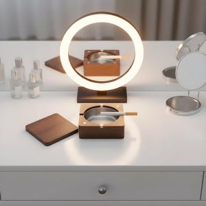 Cenicero de madera maciza con tapa, bandeja moderna para puros para interiores y exteriores, cenicero a prueba de viento para el hogar y la oficina, regalo minimalista y duradero para fumadores.