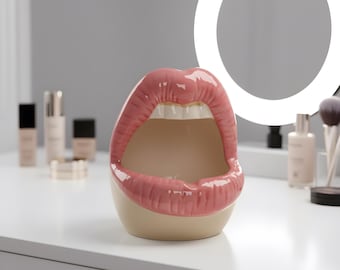 Cute Lips Ceramic Ashtray, Trendy Mouth Cigar Tray, Creative Flower Pot Decor, Fun Smoker Gift for Boyfriend, Unique Mini Home Accessory