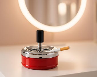 Draaiasbak – klassieke metalen roterende ashouder met deksel – winddicht rookloos ontwerp voor bureau, kantoor of terras – vintage stijl