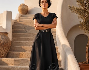 Black Linen Maxi Dress | Cotton Linen Dress Women | Minimalist Summer Dress | Casual Linen Dress | Loose Long Dress | Custom Dress