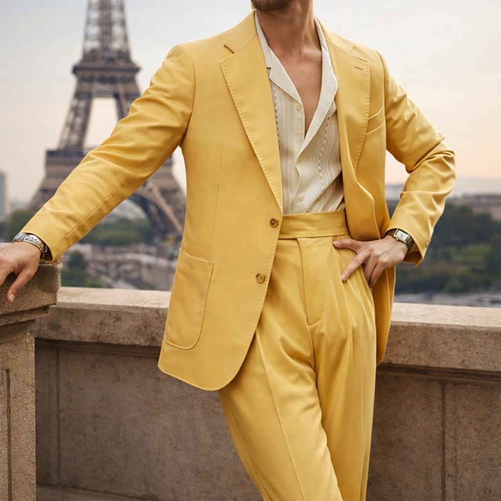 Mustard Yellow Linen Suit for Men I Modern Wedding Suit.