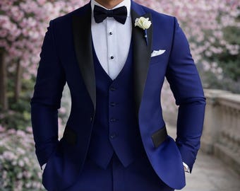 Royal Blue Tuxedo 3 Piece Suit I Groom Wedding Tuxedo.