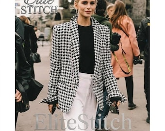 Hundtandsmönstrad tweedkavaj för kvinnor – Svartvit rutig vinterjacka i vintagestil - Winter Tweed Sakko Herren | Veste Homme Sur Measure