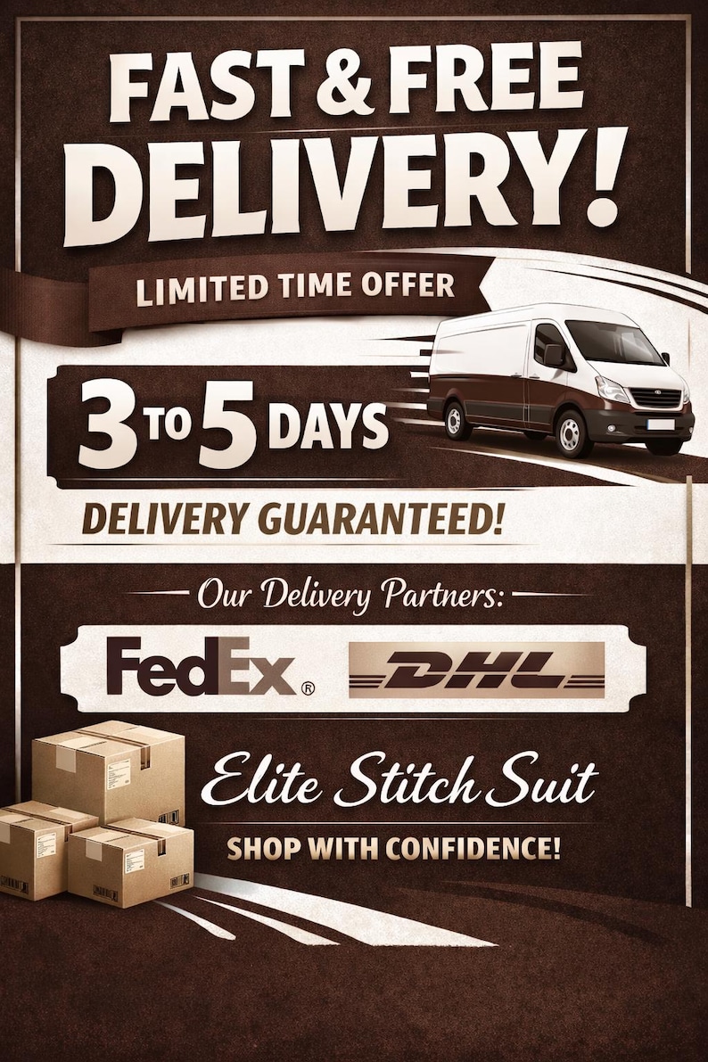 May include: A brown and white advertisement with the text "FAST & FREE DELIVERY!" and "LIMITED TIME OFFER." It also states "3 TO 5 DAYS DELIVERY GUARANTEED!" and features a delivery van. The logos for FedEx and DHL are also present.