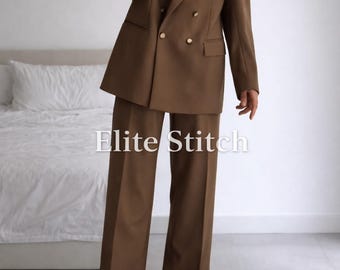 Men’s Vintage Brown Suit | Double Breasted Blazer with Wide Leg Pants | Classic Formal Outfit | Gentleman Style Suit - Gift for him