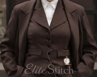 Vintage brun 3-delad kostym för kvinnor | Vintage kostym i Peaky Blinders-stil | Skräddarsydd kostym i stil med gamla pengar | Skräddarsytt 3-delat set - Present till henne