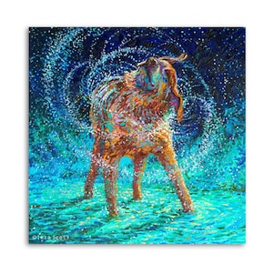 dog shaking Artist creates wet dog Painting On Canvas Wall Art Poster Picture Print Living Room Walls Decor Home Posters