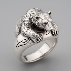 Sterling Silver Polar Bear Ring 3D Animal 925 Arctic Wildlife Jewelry Comfort Fit Band
