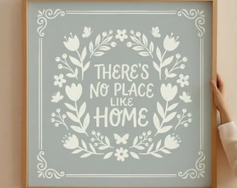 Hand Drawn Green Home Floral Square Print, Trendy Wall Art, Art Print, Gift Idea, Aesthetic, Digital Download