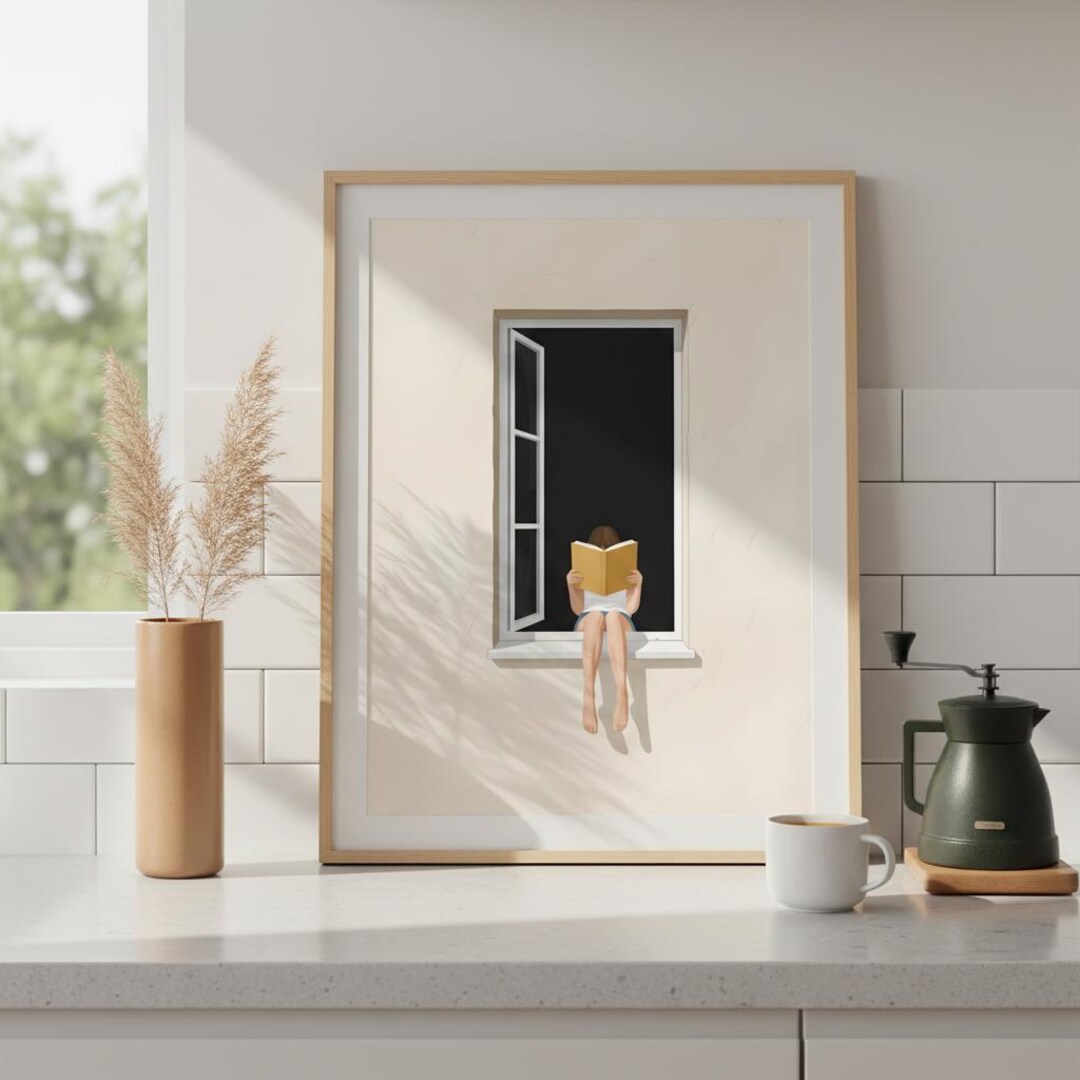 Window Minimalist Wall Art Calm Summer Window Print Book Lover Soft ...