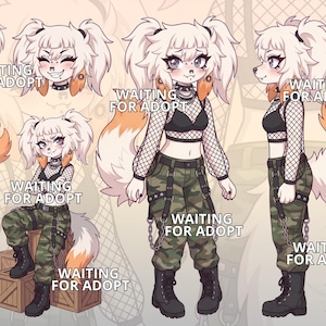 Fennec Fox Female Fursona Reference Sheet,  Anthro Character Adoptable Full Body Ref, Punk Grunge Arctic Fox Cat Rabbit Hybrid Fandom OC
