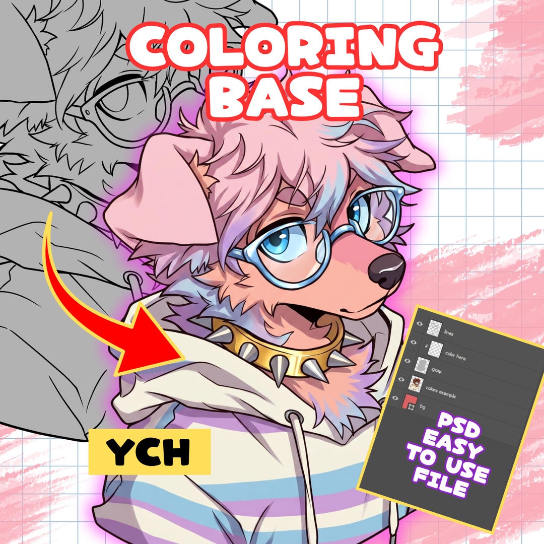 Furry Dog Coloring Base PSD, Canine Fursona Template, Easy to Use Puppy ...