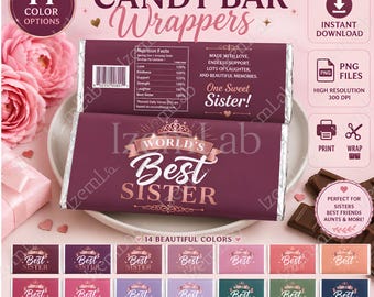 World's Best Sister Candy Bar Wrapper PNG, Sister Gift Printable, Chocolate Wrapper Template, Instant Download, Birthday Gift