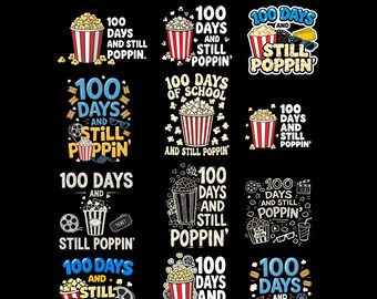 100 Days of School Popcorn PNG Bundle, Teacher Shirt Design (Digital Download)