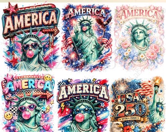 Patriotic Liberty Girl PNG Bundle, America Statue of Liberty PNG, Fourth of July Sublimation Design, USA 250 Bicentennial Digital Download