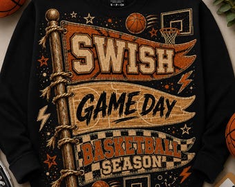 Swish Game Day Basketball Season PNG, Retro Varsity Basketball Shirt Design, Sports Mom Sublimation PNG, Game Day Digital Download