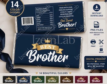 Best Brother Candy Bar Wrapper Printable, 14 Color Chocolate Wrapper PNG, Brother Birthday Gift, Instant Digital Download