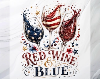 USA Red Wine & Blue Heat Press, 4th Of July Wine Print, America 1776-2026 DTF Transfer, USA Independence Day Print