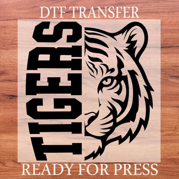 Impresión de mascota de tigres, transferencia DTF de tigres, prensa de calor con silueta de cabeza de tigre