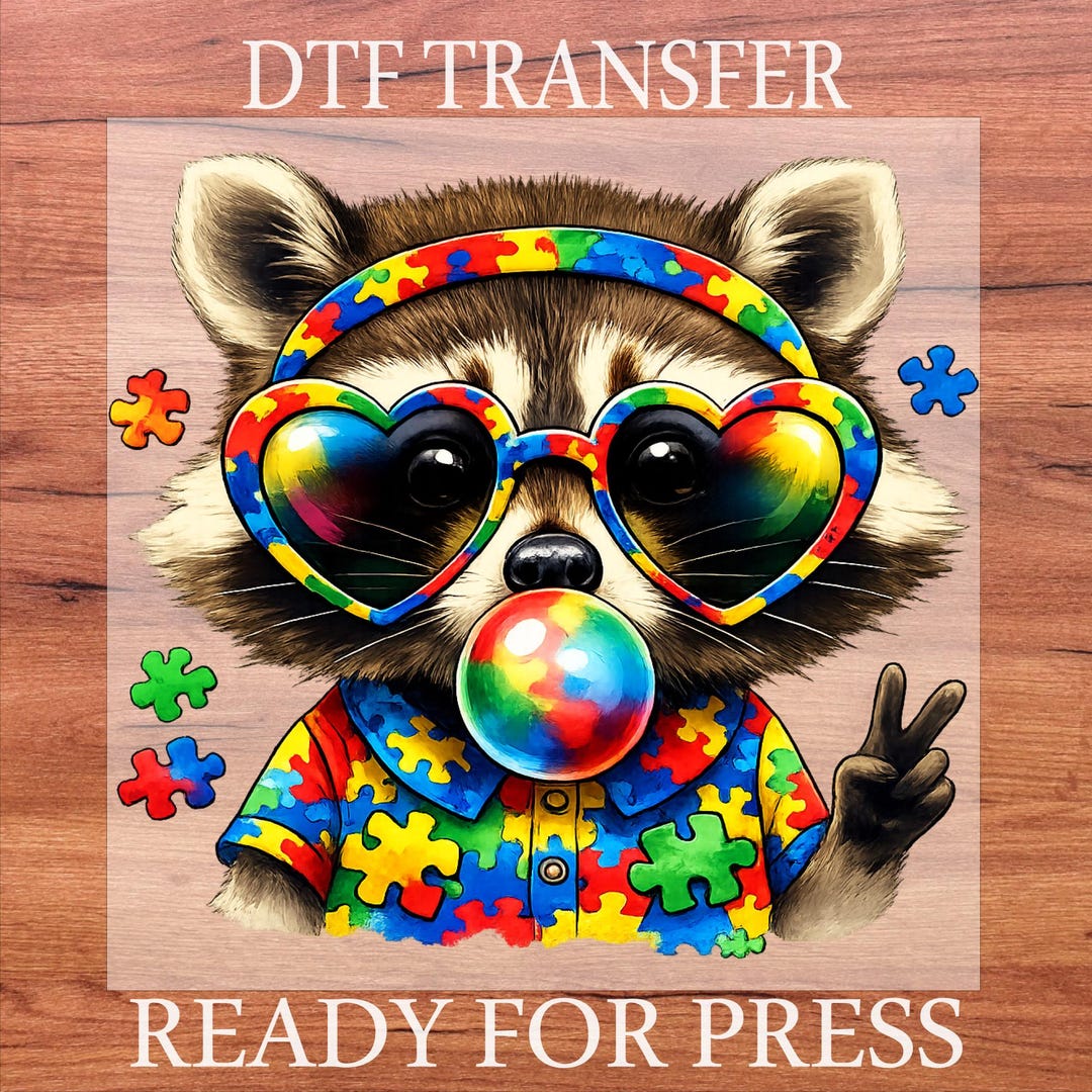 Autism Raccoon DTF Transfer, Funny Autism Awareness Ready to Press ...