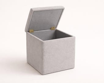 Light Gray Velvet Storage Ottoman | Handmade Upholstered Footstool | Modern Pouf Seat for Home Decor