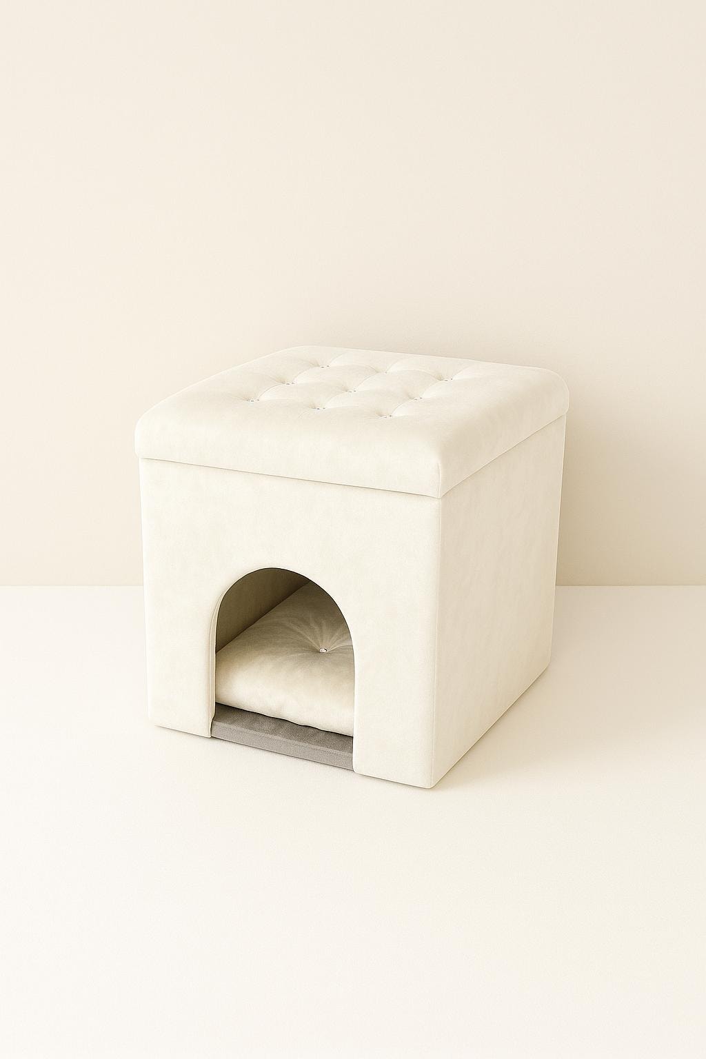 Magnolia Velvet Cat House Ottoman * Plush Pet Bed with Lid