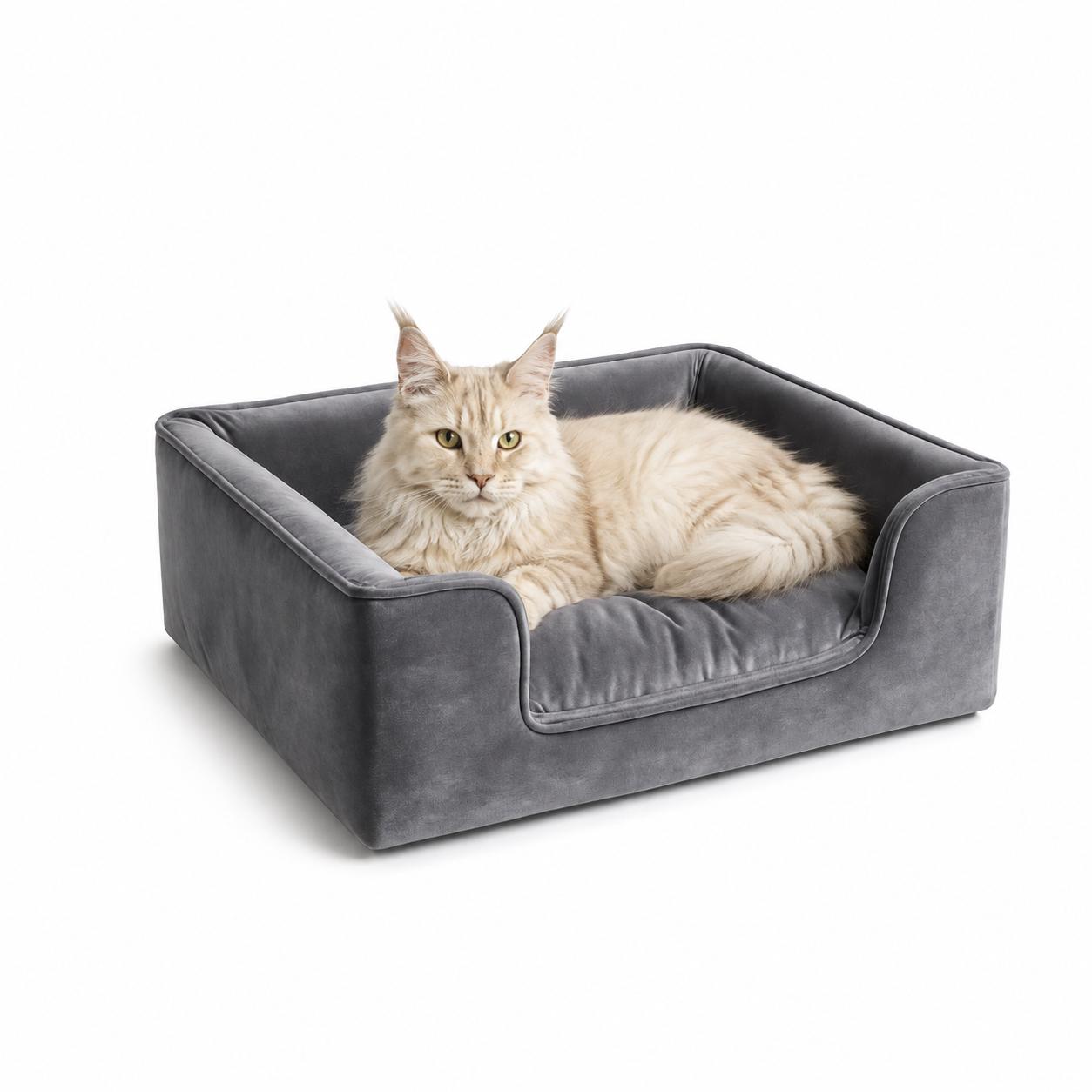 Handmade Light Gray Velvet Pet Sofa Bed for Small Dogs & Cats Luxury Pet Furniture