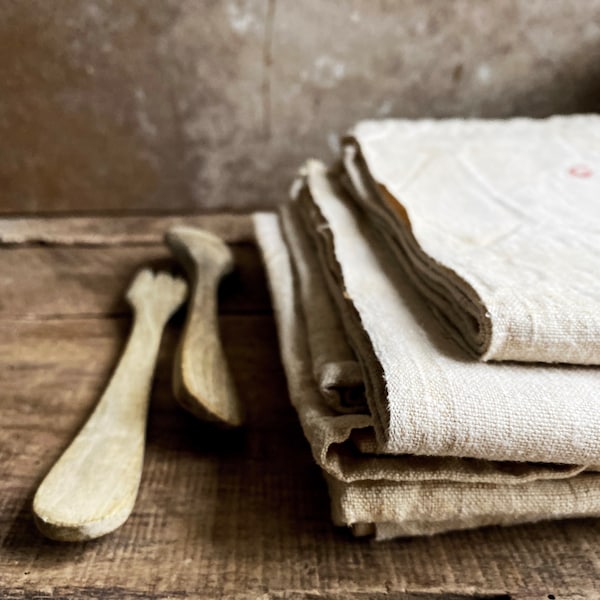 Antique Rustic Linen Tea Towel, French Hand Loomed Heavy Weave Kitchen Cloths, Homespun Farmhouse Hand Towel, 19th Century Primitive Textile