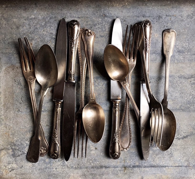 French Antique Mismatched Silver Cutlery Set