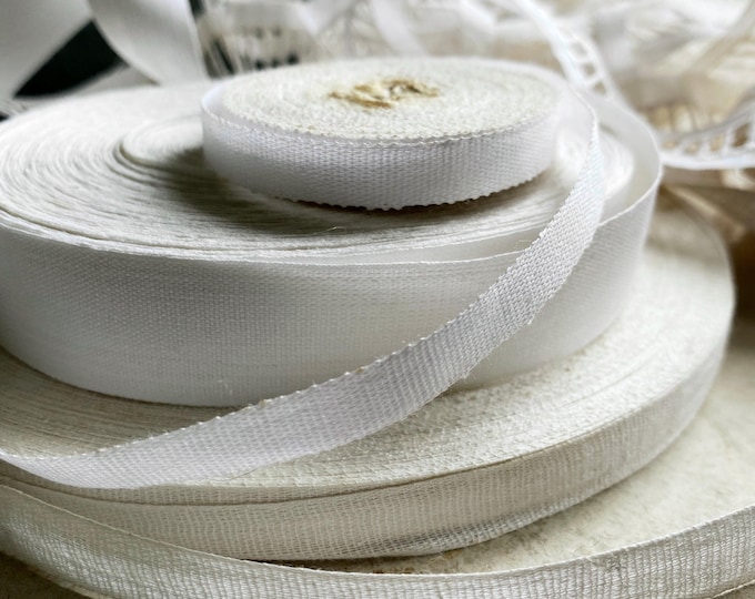 Cotton Ribbed Ribbon French Vintage White Cotton Fabric Ribbons Set, 3 Rolls of Finely Woven ...