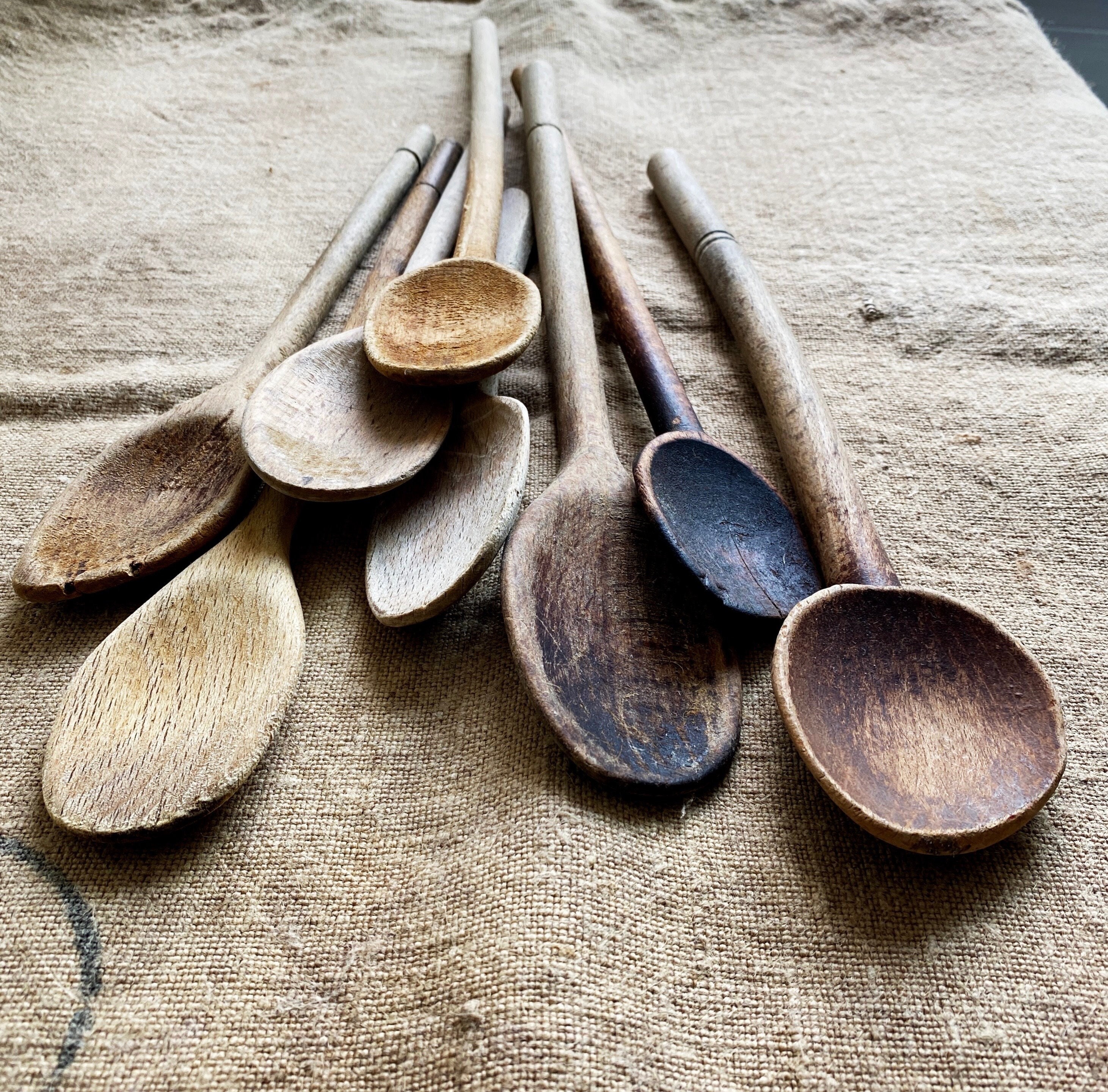 Primitive Wooden Utensil Set Set of 5 Farmhouse, French Country, Kitchen  Utensils, Wooden Spoons 