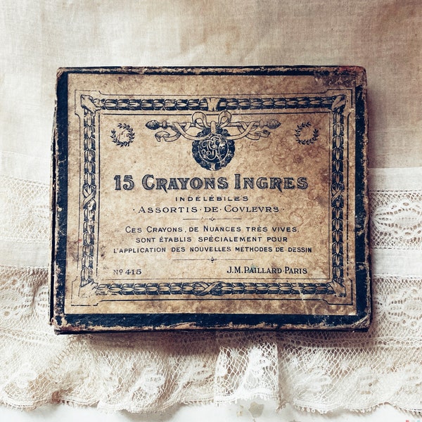 Französische Antike Dekorative Box. Original Buntstifte INGRES Box inklusive Pastell Buntstifte.Alte Künstlerbedarf. JM Paillard PARIS. Boudoir Dekor