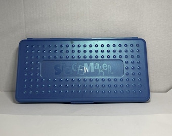 Spacemaker THIN Pencil Box Case Flat Pen Storage Blue Plastic Vtg