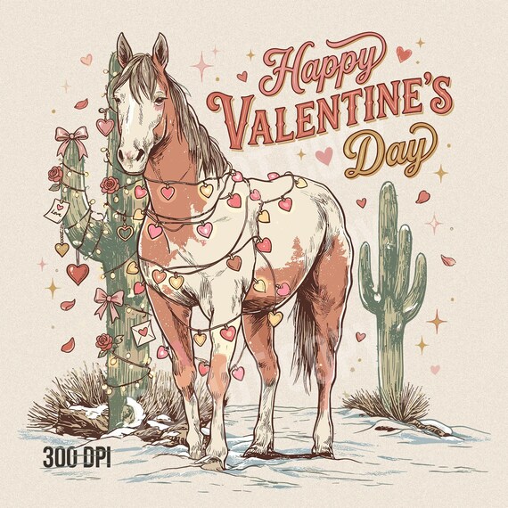 Happy Valentine’s Day Horse PNG, Western Love Art, Cowgirl Valentine Design, Rustic Country Clipart, Sublimation