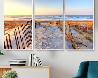 Beach Walkway at Sunset Canvas Wall Art Print, Ocean Landscape Art, Multi Panel Wall Decor