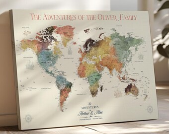 Custom Adventure Map Canvas Print – Personalized World Travel Tracker