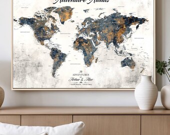 Push Pin World Map Canvas – Custom Travel Tracker, Ready to Hang