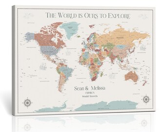 Custom World Map Canvas Print, Extra Large Map Wall Art, Travel Tracker for Family