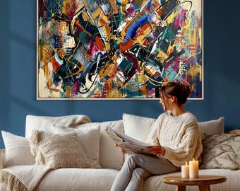 Vibrant Cityscape Canvas Wall Art, Urban Construction Print, Modern Office Decor