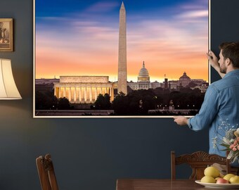 Monument Lincoln Memorial Sunset Canvas Wall Art for Home Decor, White House Print